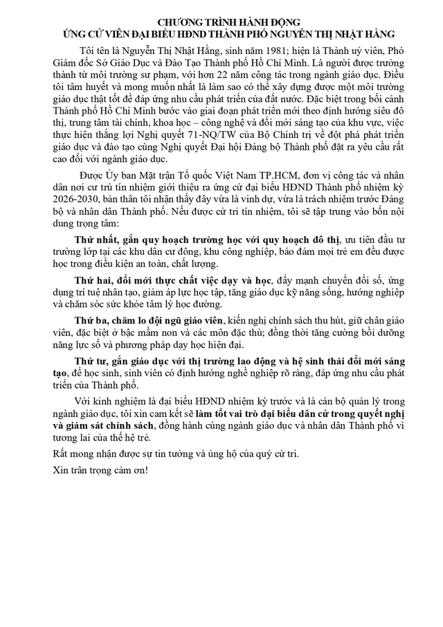 Bà Nguyễn Thị Nhật Hằng trúng cử Đại biểu Hội đồng nhân dân TP. Hồ Chí Minh Khóa XI nhiệm kỳ 2026 - 2031 - Ảnh 2.