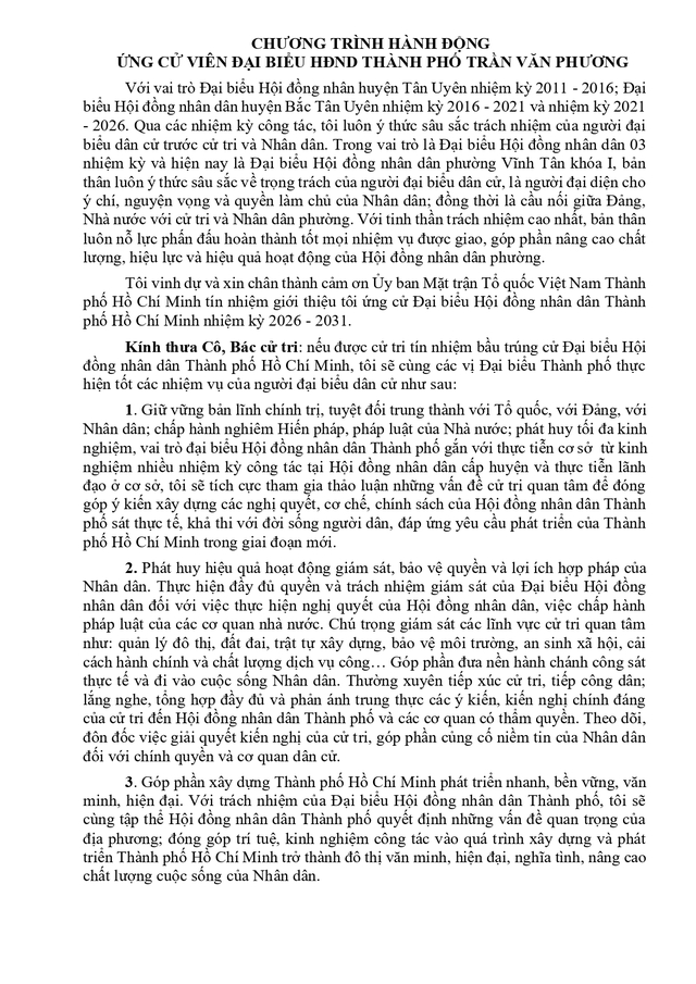 Ông Trần Văn Phương trúng cử Đại biểu Hội đồng nhân dân TP. Hồ Chí Minh Khóa XI nhiệm kỳ 2026 - 2031 - Ảnh 2.