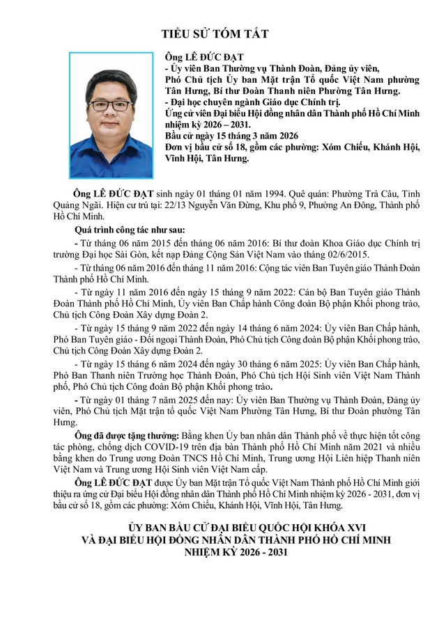 Chương trình hành động Ứng cử viên Đại biểu Hội đồng nhân dân TP. Hồ Chí Minh Khóa XI XXX - Ảnh 1.