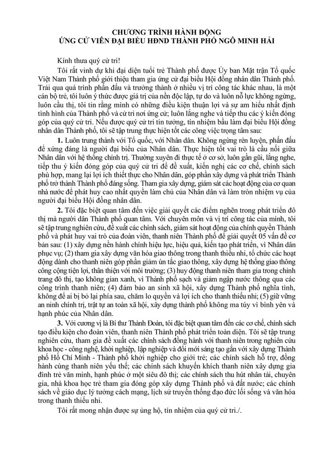 Chương trình hành động Ứng cử viên Đại biểu Hội đồng nhân dân TP. Hồ Chí Minh Khóa XI XXX - Ảnh 2.