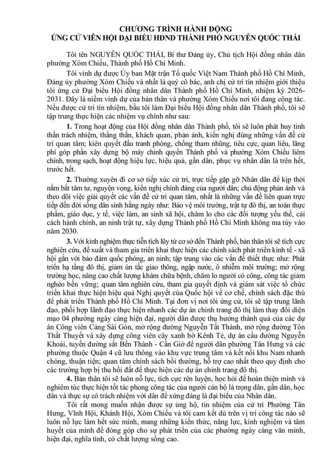 Chương trình hành động Ứng cử viên Đại biểu Hội đồng nhân dân TP. Hồ Chí Minh Khóa XI XXX - Ảnh 2.