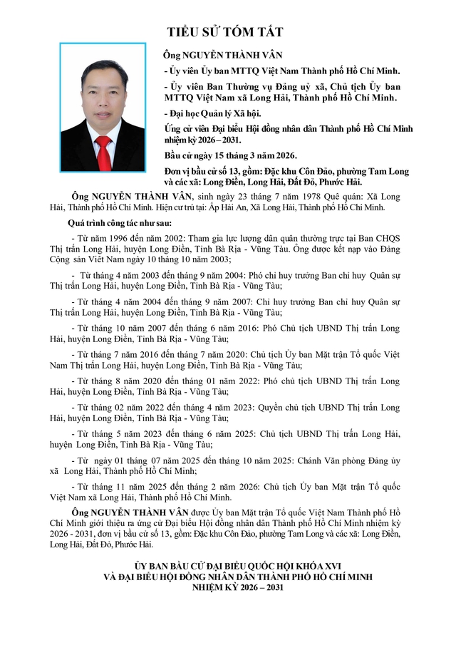 Chương trình hành động Ứng cử viên Đại biểu Hội đồng nhân dân TP. Hồ Chí Minh Khóa XI Nguyễn Thành Vân - Ảnh 1.