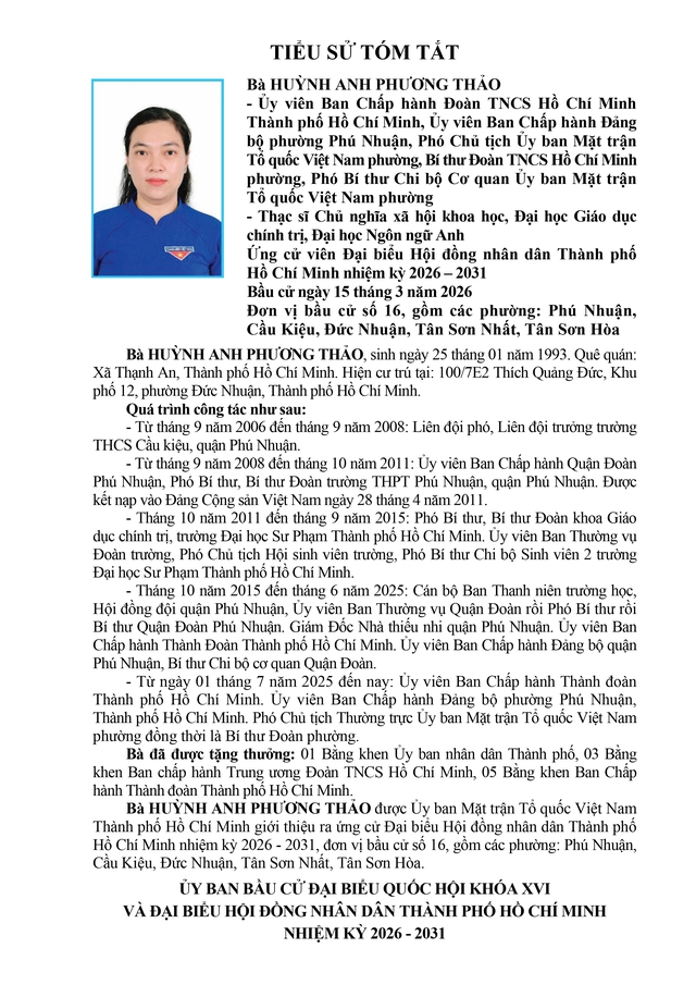 Chương trình hành động Ứng cử viên Đại biểu Hội đồng nhân dân TP. Hồ Chí Minh Khóa XI Huỳnh Anh Phương Thảo - Ảnh 2.