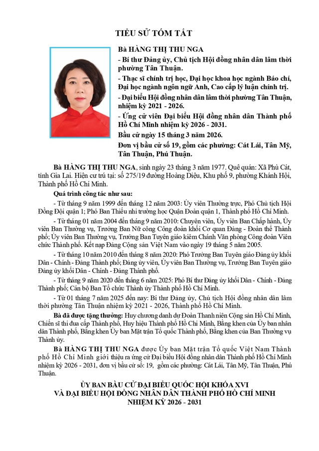 Chương trình hành động Ứng cử viên Đại biểu Hội đồng nhân dân TP. Hồ Chí Minh Khóa XI Hàng Thị Thu Nga - Ảnh 1.