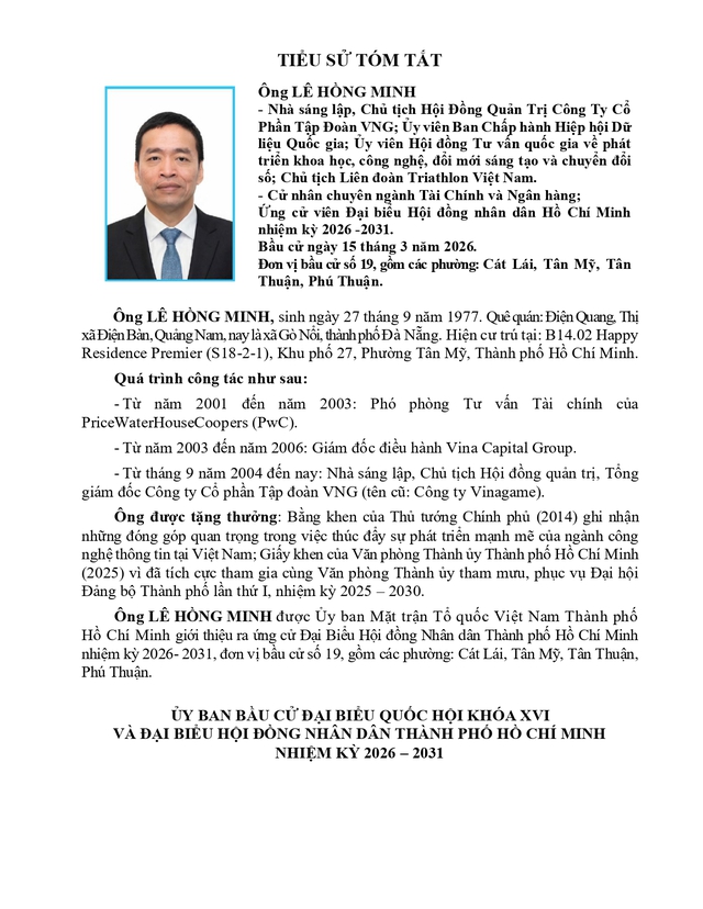 Chương trình hành động Ứng cử viên Đại biểu Hội đồng nhân dân TP. Hồ Chí Minh Khóa XI Lê Hồng Minh - Ảnh 1.