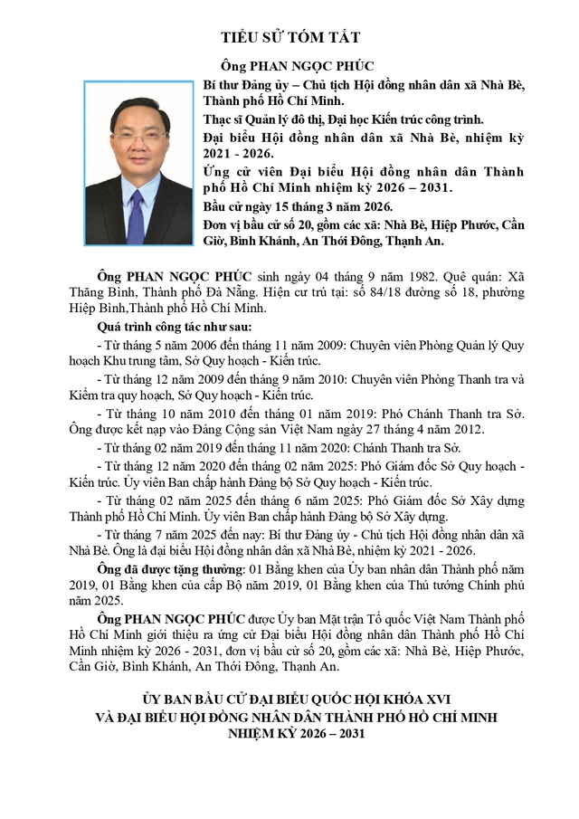 Chương trình hành động Ứng cử viên Đại biểu Hội đồng nhân dân TP. Hồ Chí Minh Khóa XI Phan Ngọc Phúc - Ảnh 1.