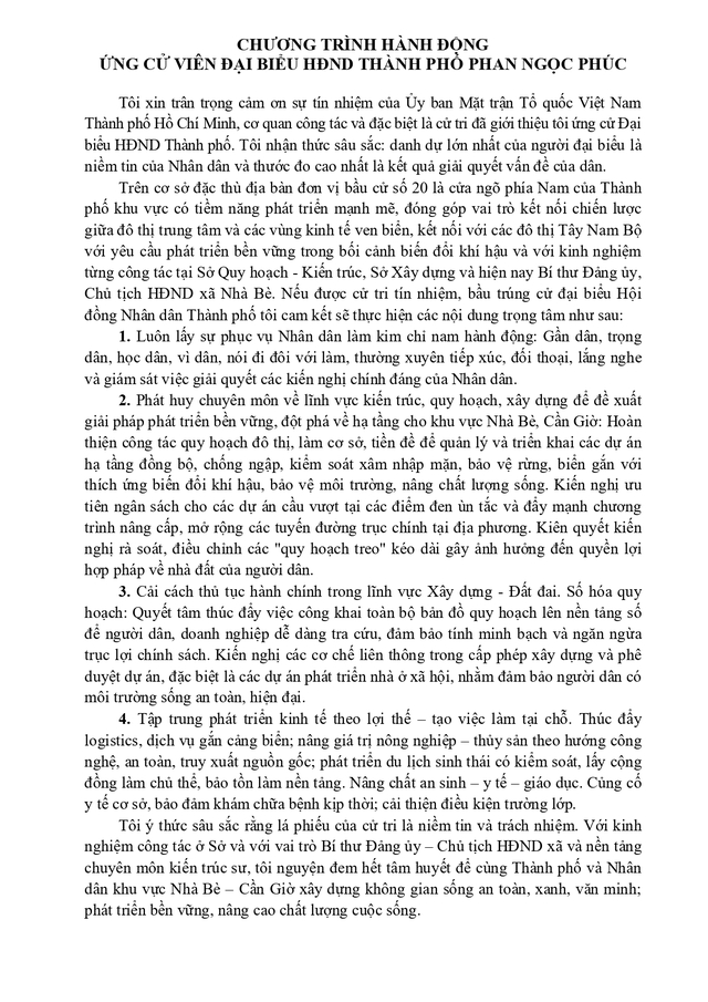 Chương trình hành động Ứng cử viên Đại biểu Hội đồng nhân dân TP. Hồ Chí Minh Khóa XI Phan Ngọc Phúc - Ảnh 2.