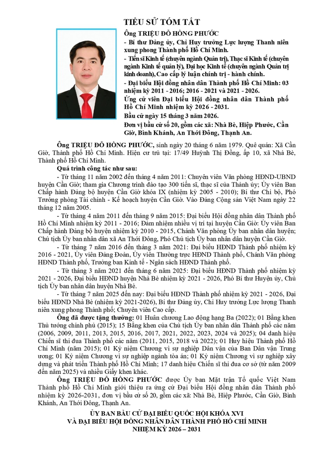 Chương trình hành động Ứng cử viên Đại biểu Hội đồng nhân dân TP. Hồ Chí Minh Khóa XI Triệu Đỗ Hồng Phước - Ảnh 1.