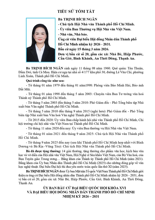 Chương trình hành động Ứng cử viên Đại biểu Hội đồng nhân dân TP. Hồ Chí Minh Khóa XI Trịnh Bích Ngân - Ảnh 1.