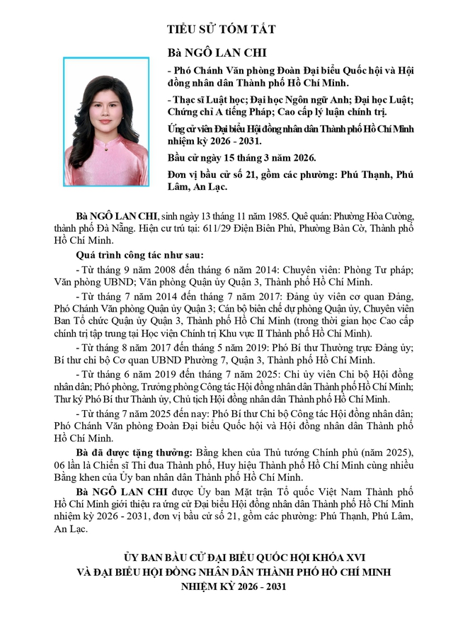 Chương trình hành động Ứng cử viên Đại biểu Hội đồng nhân dân TP. Hồ Chí Minh Khóa XI Ngô Lan Chi - Ảnh 1.