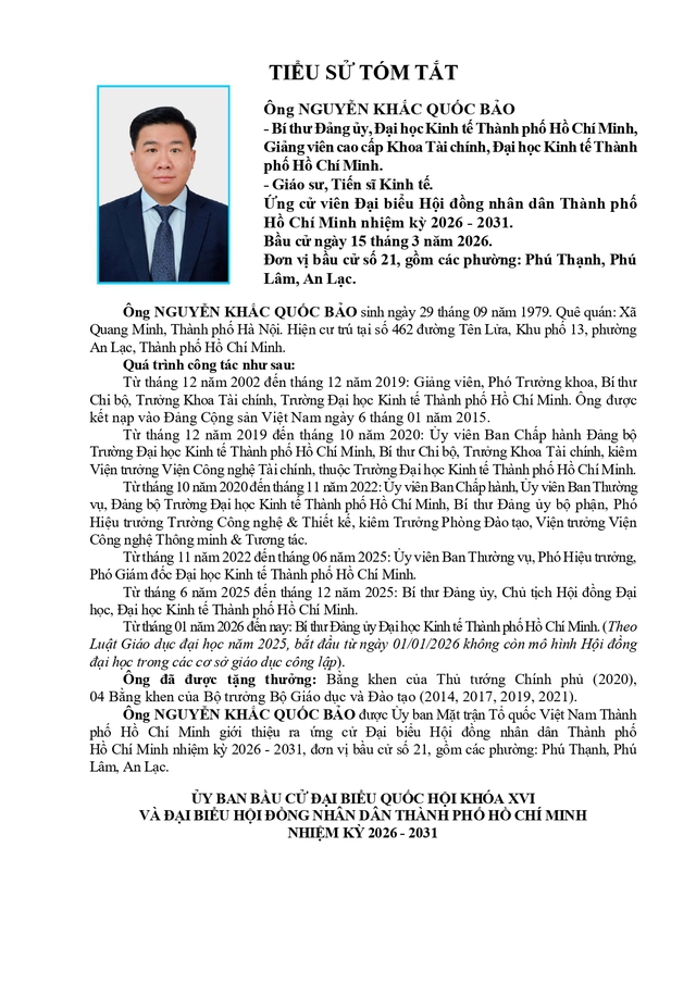 Chương trình hành động Ứng cử viên Đại biểu Hội đồng nhân dân TP. Hồ Chí Minh Khóa XI Nguyễn Khắc Quốc Bảo - Ảnh 1.