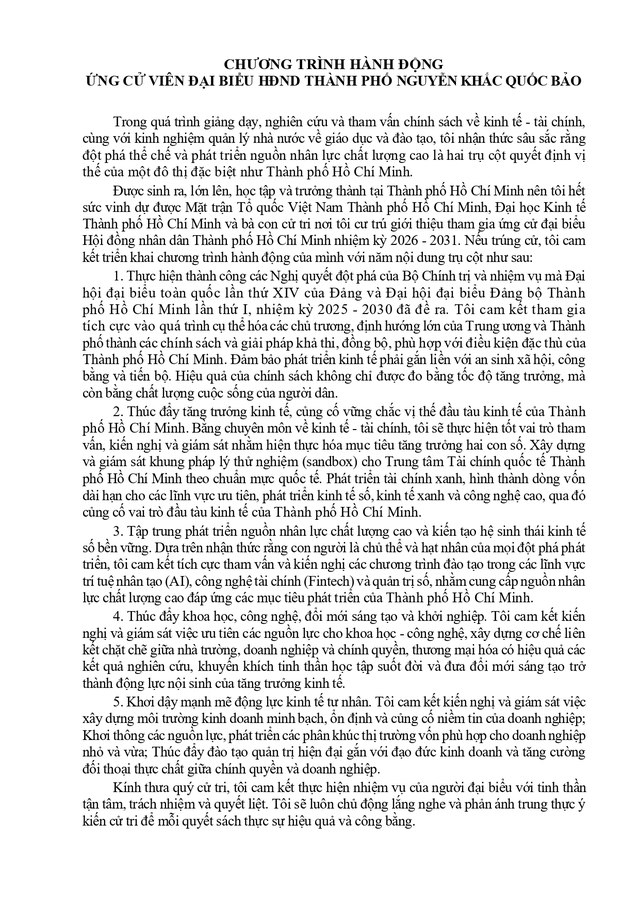 Chương trình hành động Ứng cử viên Đại biểu Hội đồng nhân dân TP. Hồ Chí Minh Khóa XI Nguyễn Khắc Quốc Bảo - Ảnh 2.