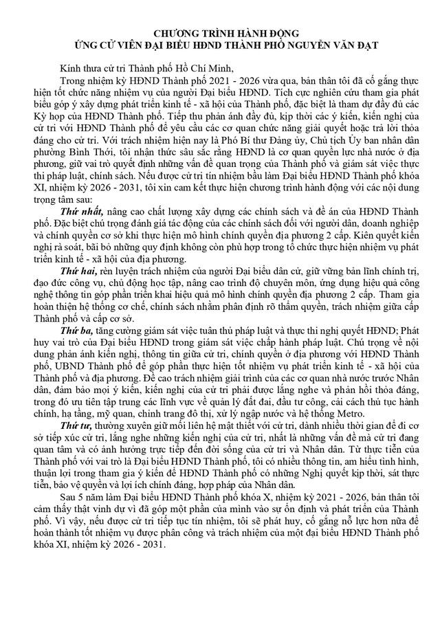 Chương trình hành động Ứng cử viên Đại biểu Quốc hội Khóa XVI Nguyễn Văn Đạt - Ảnh 2.