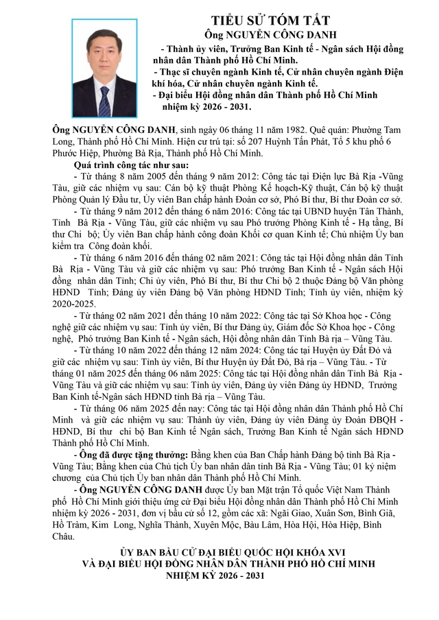 Tóm tắt tiểu sử ông Nguyễn Công Danh - Trưởng Ban Kinh tế - Ngân sách HĐND TP. Hồ Chí Minh khóa XI- Ảnh 1.