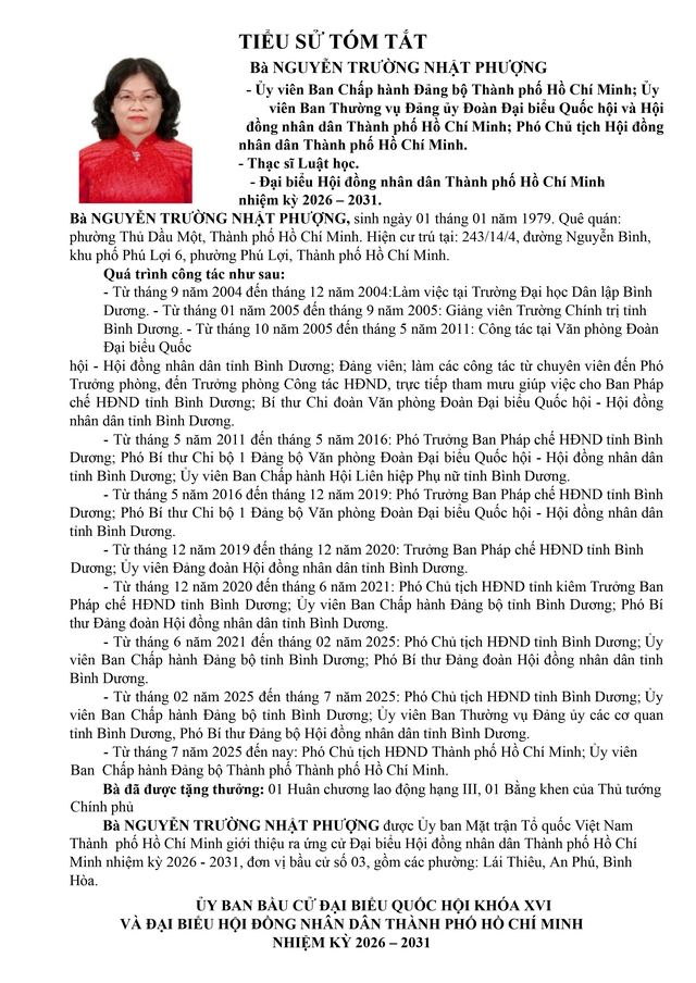 Tóm tắt tiểu sử bà Nguyễn Trường Nhật Phượng - Phó Chủ tịch Hội đồng nhân dân Khóa XI- Ảnh 1.