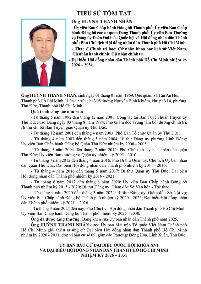 Tóm tắt tiểu sử ông Huỳnh Thanh Nhân - Phó Chủ tịch HĐND TP. Hồ Chí Minh khóa XI- Ảnh 1. Tóm tắt tiểu sử ông Huỳnh Thanh Nhân - Phó Chủ tịch HĐND TP. Hồ Chí Minh khóa XI- Ảnh 1.
