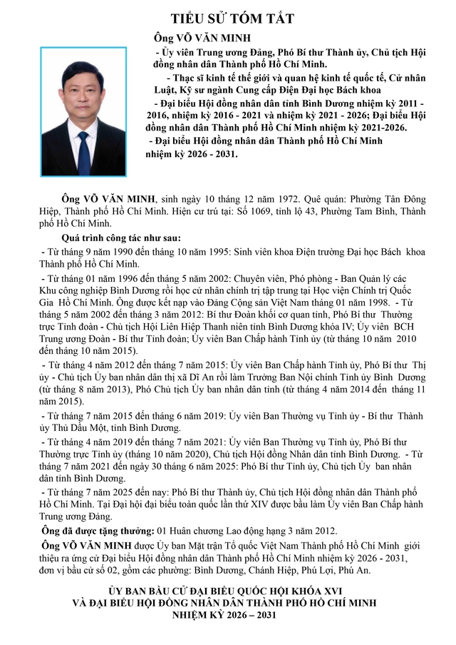 Tóm tắt tiểu sử ông Võ Văn Minh - Chủ tịch Hội đồng nhân dân TP. Hồ Chí Minh Khóa XI- Ảnh 1.