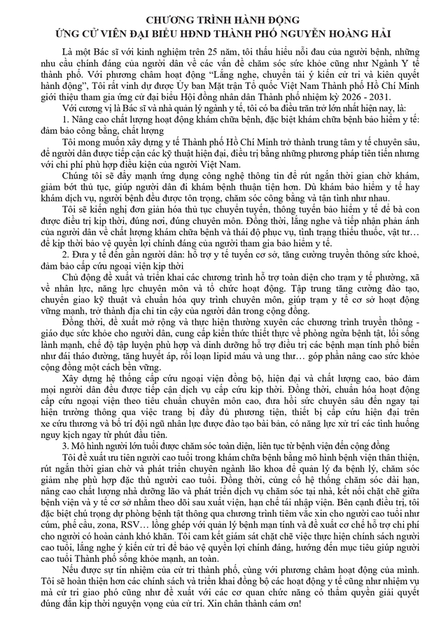 Chương trình hành động Ứng cử viên Đại biểu Hội đồng nhân dân TP. Hồ Chí Minh Khóa XI Nguyễn Hoàng Hải- Ảnh 2.