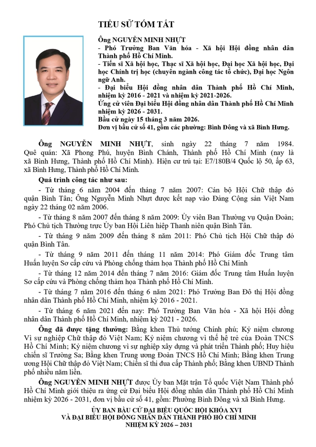 Chương trình hành động Ứng cử viên Đại biểu Hội đồng nhân dân TP. Hồ Chí Minh Khóa XI Nguyễn Minh Nhựt- Ảnh 1.