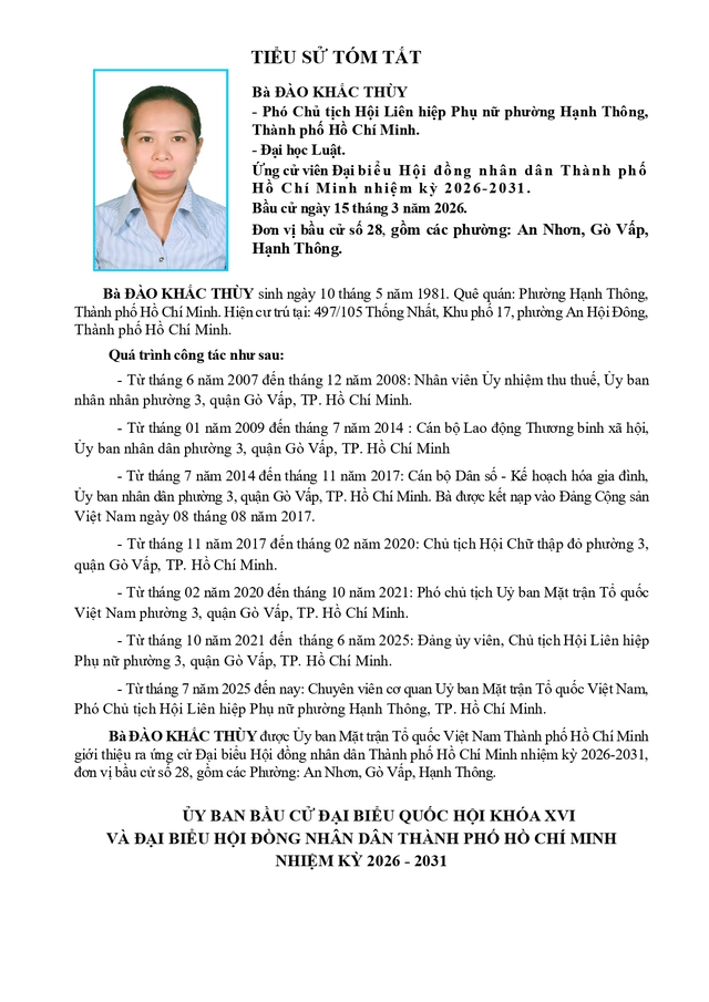 Chương trình hành động Ứng cử viên Đại biểu Hội đồng nhân dân TP. Hồ Chí Minh Khóa XI Đào Khắc Thuỳ - Ảnh 1.