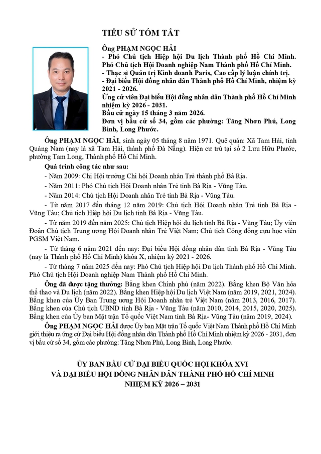 Chương trình hành động Ứng cử viên Đại biểu Hội đồng nhân dân TP. Hồ Chí Minh Khóa XI Phạm Ngọc Hải - Ảnh 1.