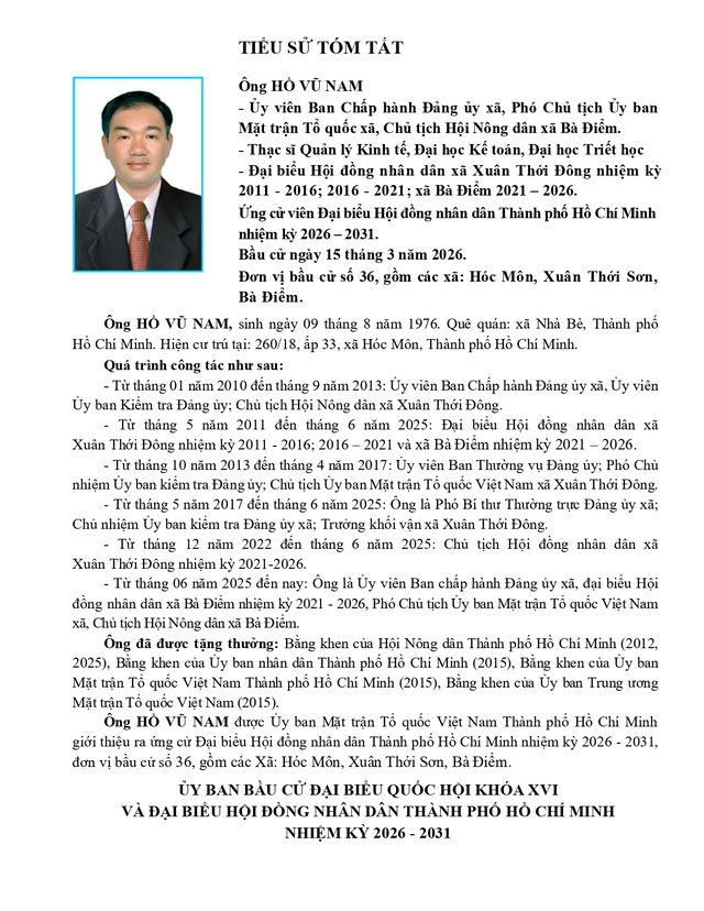 Chương trình hành động Ứng cử viên Đại biểu Hội đồng nhân dân TP. Hồ Chí Minh Khóa XI Hồ Vũ Nam - Ảnh 1.