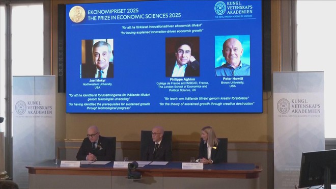 Ba học giả đoạt Nobel Kinh tế 2025 nhờ lý thuyết tăng trưởng đổi mới sáng tạo- Ảnh 1. Ba học giả đoạt Nobel Kinh tế 2025 nhờ lý thuyết tăng trưởng đổi mới sáng tạo- Ảnh 1.