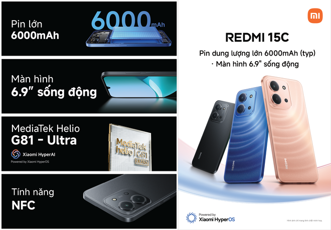 Xiaomi ra mắt REDMI 15C – smartphone phổ thông mới với pin khủng 6.000mAh, màn hình lớn 6,9 inch, giá chỉ từ 3,69 triệu đồng - Ảnh 1.