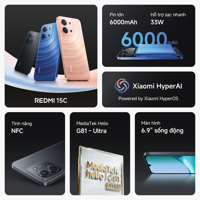 Xiaomi ra mắt REDMI 15C – smartphone phổ thông mới với pin khủng 6.000mAh, màn hình lớn 6,9 inch, giá chỉ từ 3,69 triệu đồng - Ảnh 3.