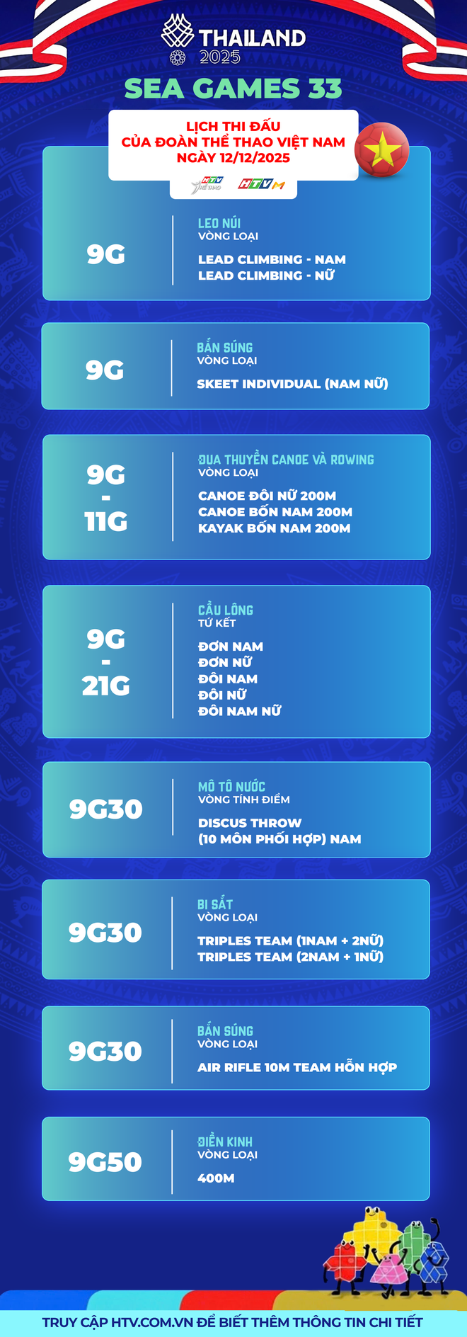 SEA Games 33: Lịch thi đấu đoàn Thể thao Việt Nam ngày 12/12 - Ảnh 2.