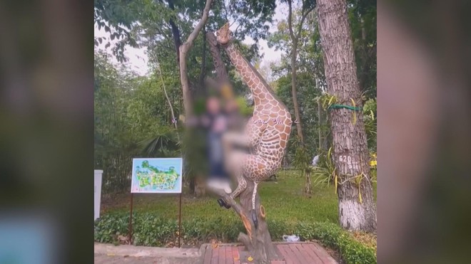 Thảo Cầm Viên Sài Gòn: Cảnh báo du khách không trèo lên tượng hươu cao cổ để chụp hình - Ảnh 2.