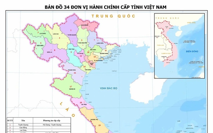 Bản đồ chi tiết về 34 tỉnh, thành mới của Việt Nam