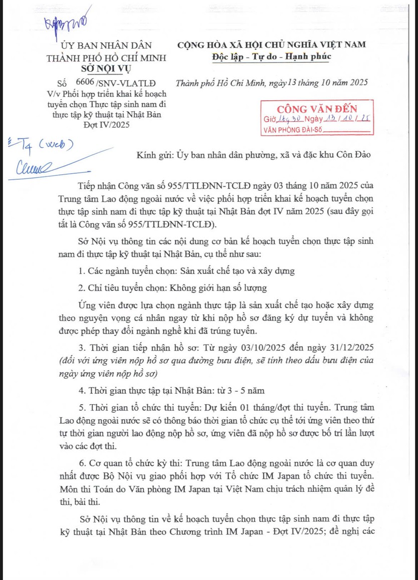 TP. Hồ Chí Minh thông báo tuyển thực tập sinh kỹ thuật nam đi Nhật Bản Đợt IV/2025 với số lượng không giới hạn - Ảnh 1.
