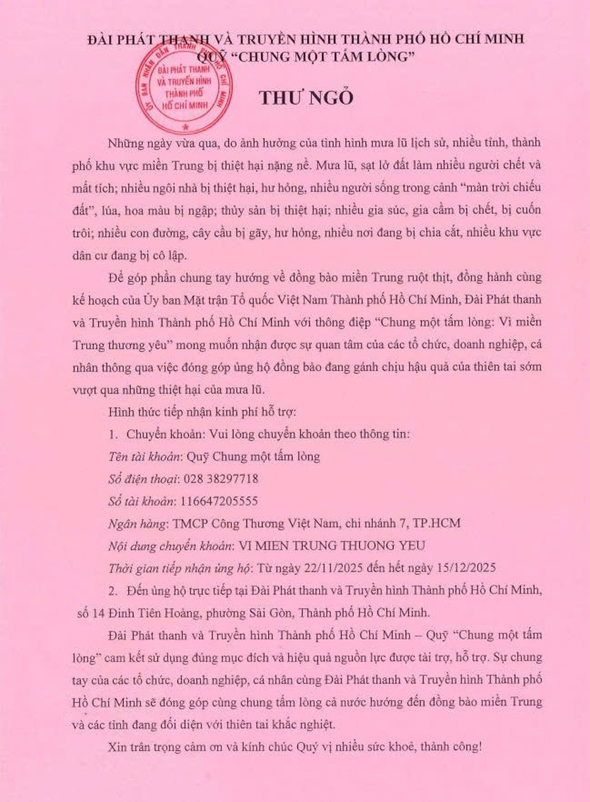 HTV phát động ủng hộ Quỹ “Chung một tấm lòng”: Vì miền Trung thương yêu” - Ảnh 1.