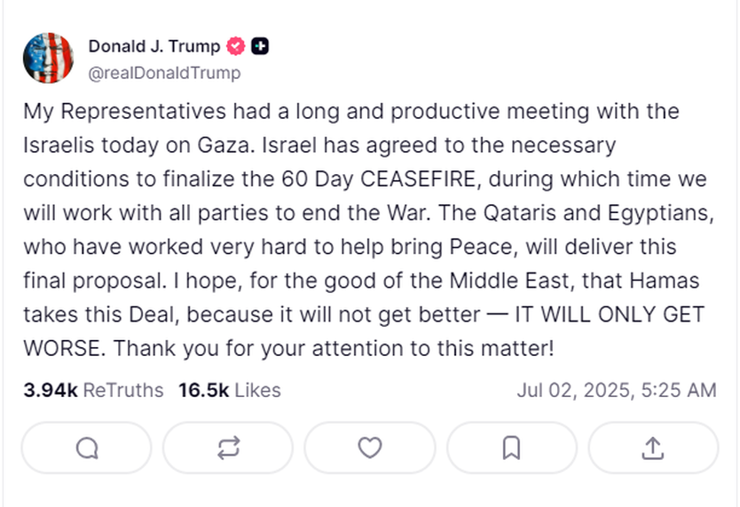 Ông Trump nói Israel đồng ý lệnh ngừng bắn 60 ngày ở Gaza - Ảnh 1.