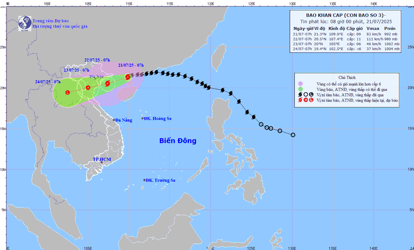 Bão số 3 cách Quảng Ninh - Hải Phòng khoảng 220km, giật cấp 11 - Ảnh 1.