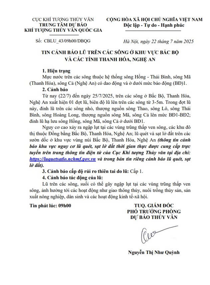 Tin cảnh báo lũ trên các sông ở khu vực Bắc Bộ và các tỉnh Thanh Hóa, Nghệ An - Ảnh 1.