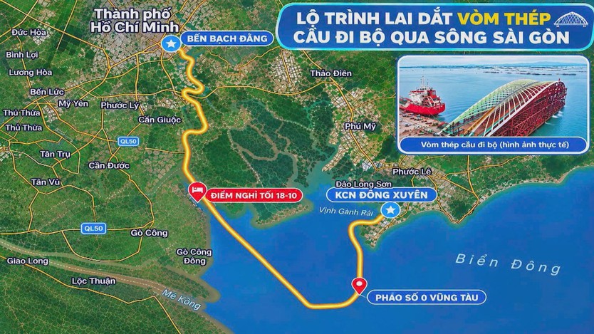 Mái vòm cầu đi bộ 3.400 tấn cập bến, chuẩn bị hợp long - Ảnh 2.