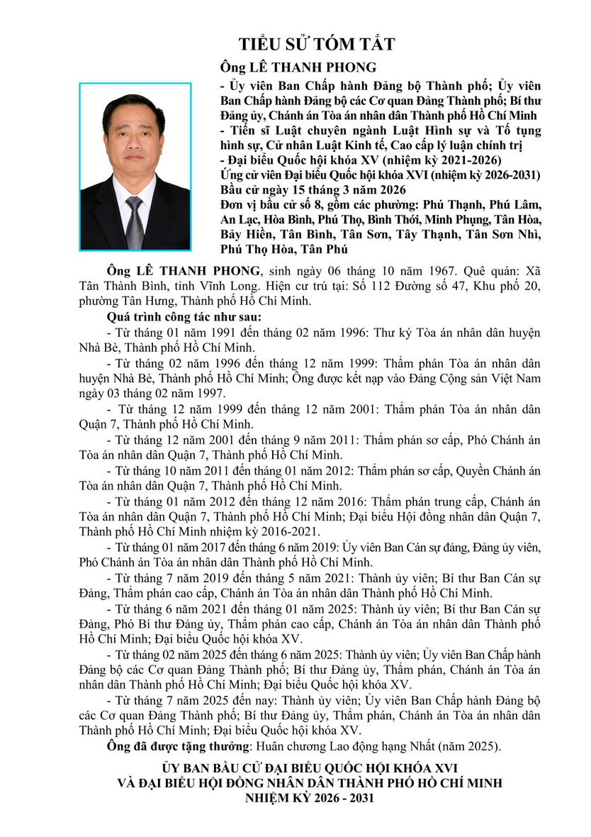 Tóm tắt tiểu sử ông Lê Thanh Phong ứng cử Đại biểu Quốc hội Khóa XVI- Ảnh 1.