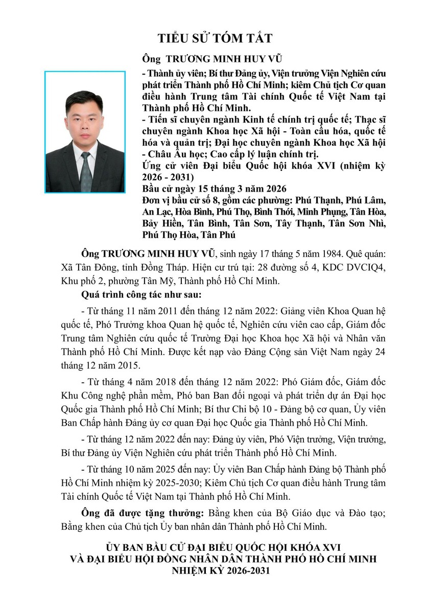 Tóm tắt tiểu sử ông Trương Minh Huy Vũ ứng cử Đại biểu Quốc hội Khóa XVI- Ảnh 1.