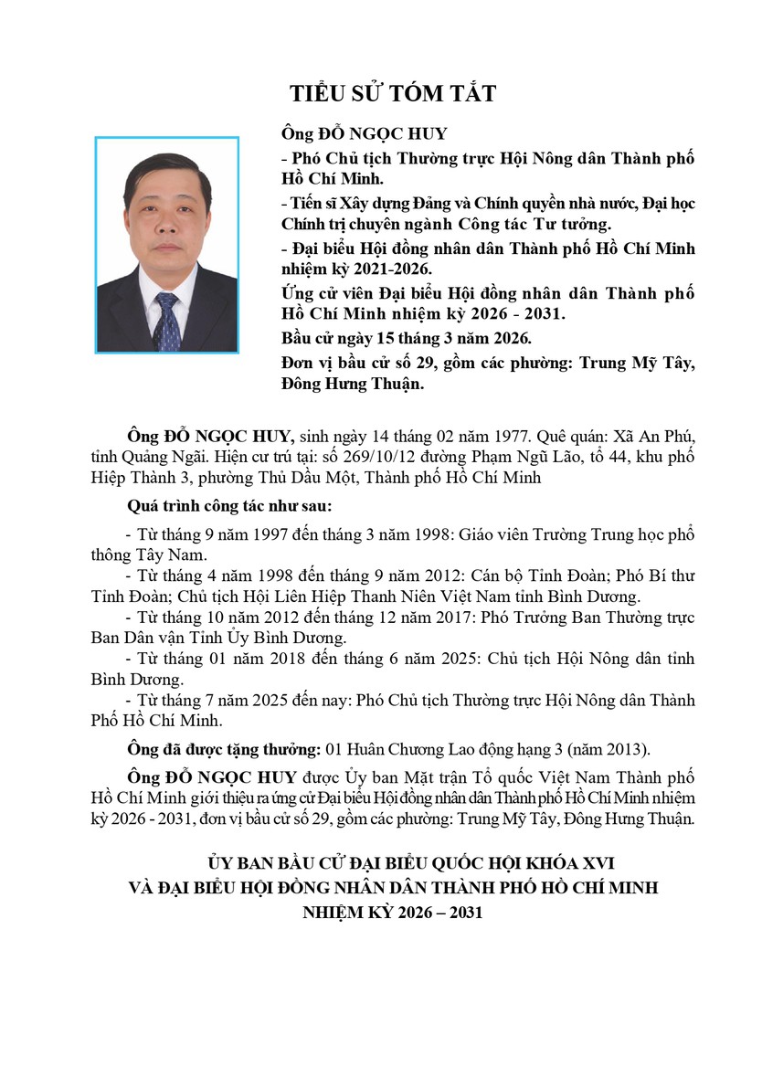Tóm tắt tiểu sử ông/bà XXX ứng cử Hội đồng nhân dân TP. Hồ Chí Minh Khóa XI - Ảnh 1.