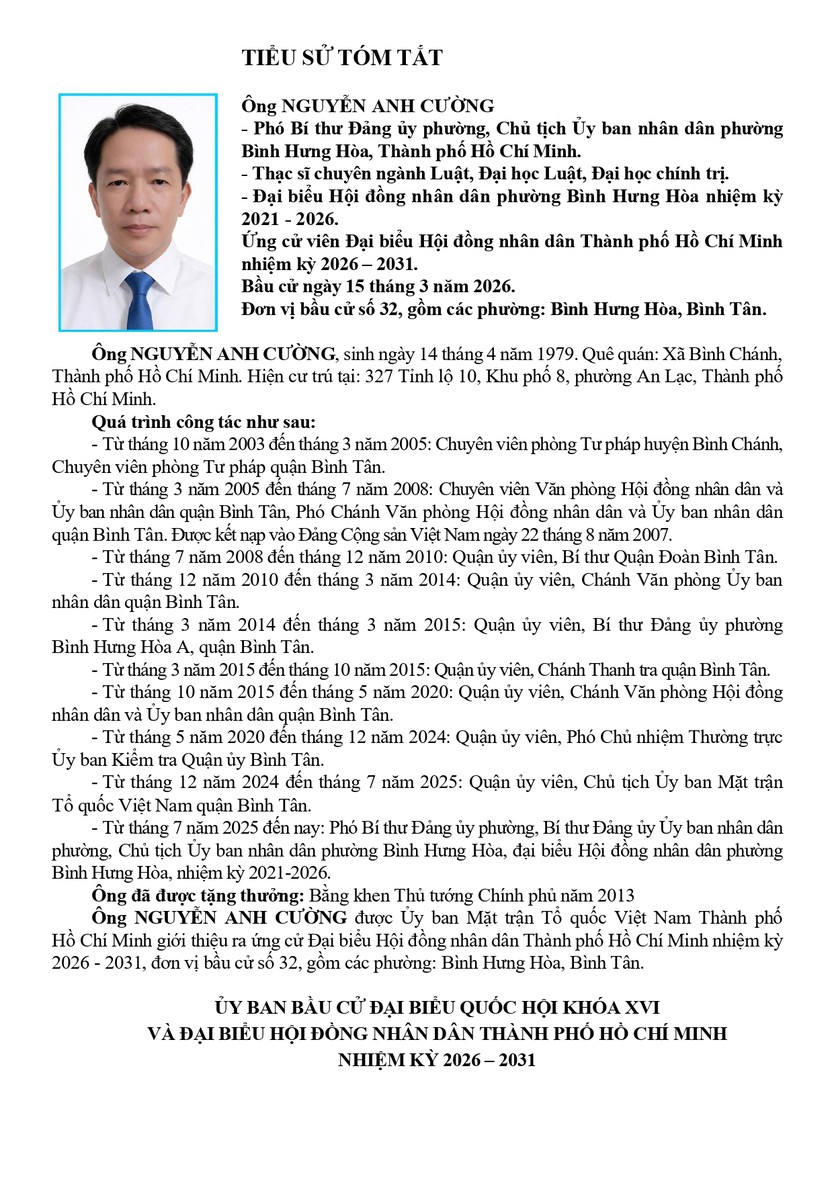 Tóm tắt tiểu sử ông/bà XXX ứng cử Hội đồng nhân dân TP. Hồ Chí Minh Khóa XI - Ảnh 1.