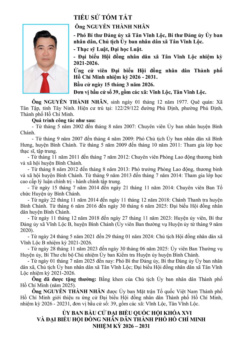 Tóm tắt tiểu sử ông Nguyễn Thành Nhân ứng cử Hội đồng nhân dân TP. Hồ Chí Minh Khóa XI - Ảnh 1.