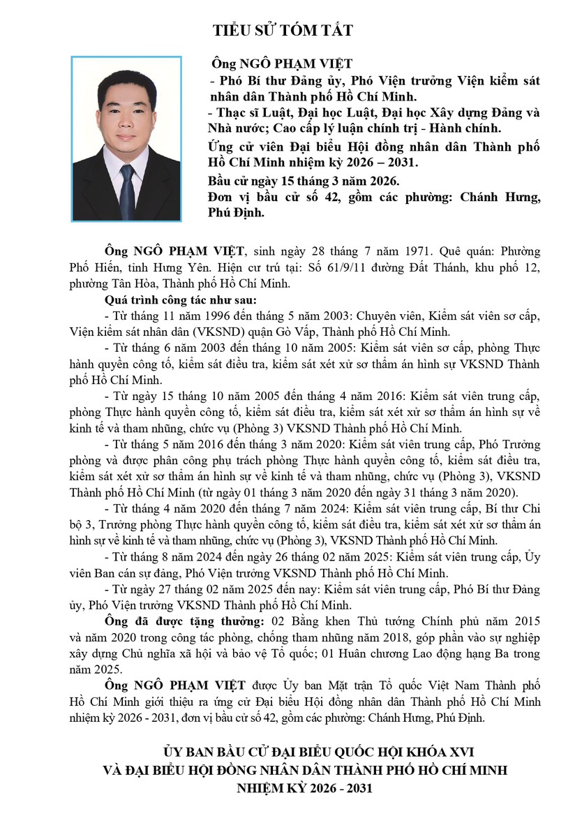 Tóm tắt tiểu sử ông Ngô Phạm Việt ứng cử Hội đồng nhân dân TP. Hồ Chí Minh Khóa XI- Ảnh 1.