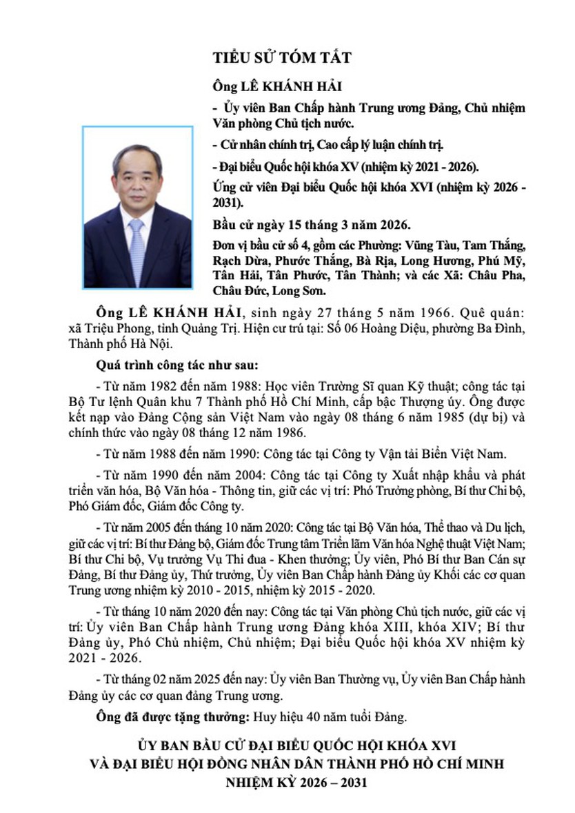 Tóm tắt tiểu sử ông Lê Khánh Hải ứng cử Đại biểu Quốc hội Khóa XVI - Ảnh 1.