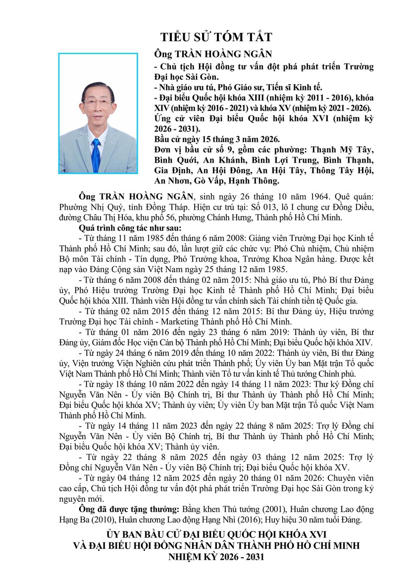 Tóm tắt tiểu sử ông Trần Hoàng Ngân ứng cử Đại biểu Quốc hội Khóa XVI - Ảnh 1.