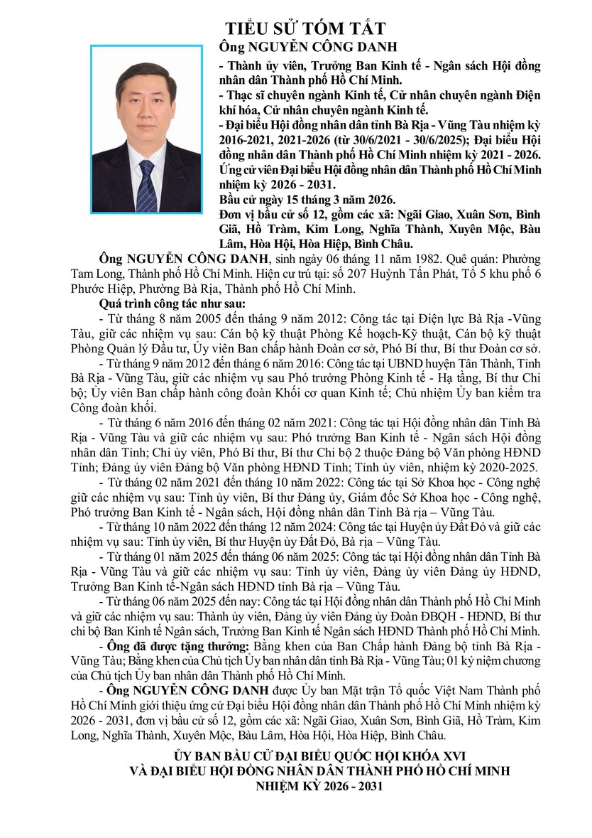 Tóm tắt tiểu sử ông Nguyễn Công Danh ứng cử Hội đồng nhân dân TP. Hồ Chí Minh Khóa XI - Ảnh 1.