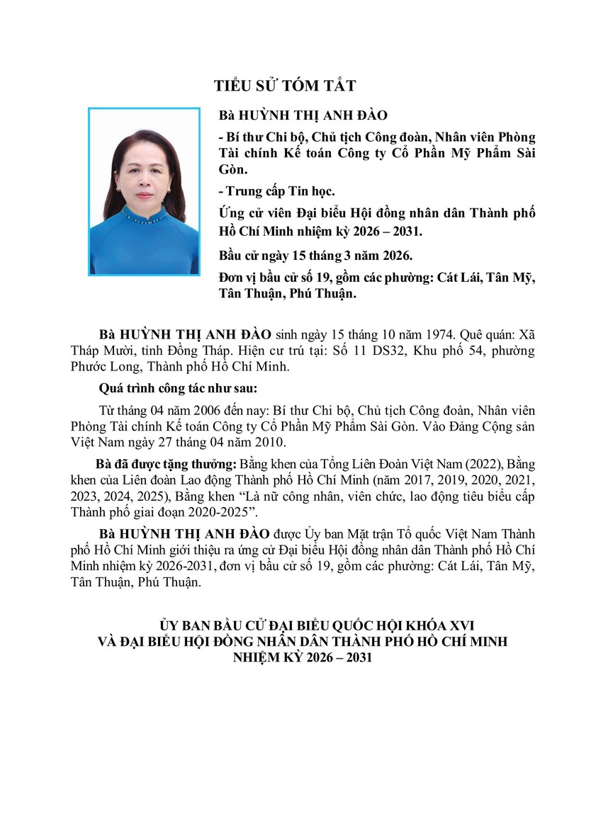 Tóm tắt tiểu sử ông/bà XXX ứng cử Hội đồng nhân dân TP. Hồ Chí Minh Khóa XI - Ảnh 1.