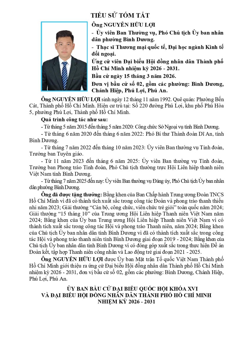 Tóm tắt tiểu sử ông Nguyễn Hữu Lợi ứng cử Hội đồng nhân dân TP. Hồ Chí Minh Khóa XI - Ảnh 1.