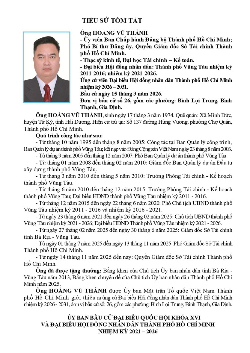 Tóm tắt tiểu sử ông Hoàng Vũ Thảnh ứng cử Hội đồng nhân dân TP. Hồ Chí Minh Khóa XI - Ảnh 1.